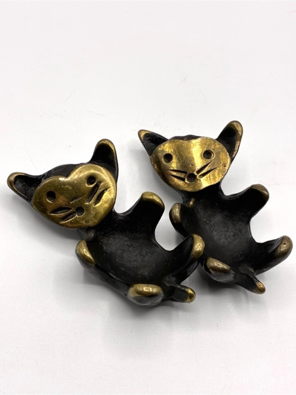 Vintage Blackened Brass Cat Ring Holders MCM Figurine Pair